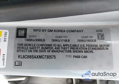 2021 Chevrolet Spark Fwd Ls Automatic from USA, damaged, VIN KL8CB6SAXMC730575